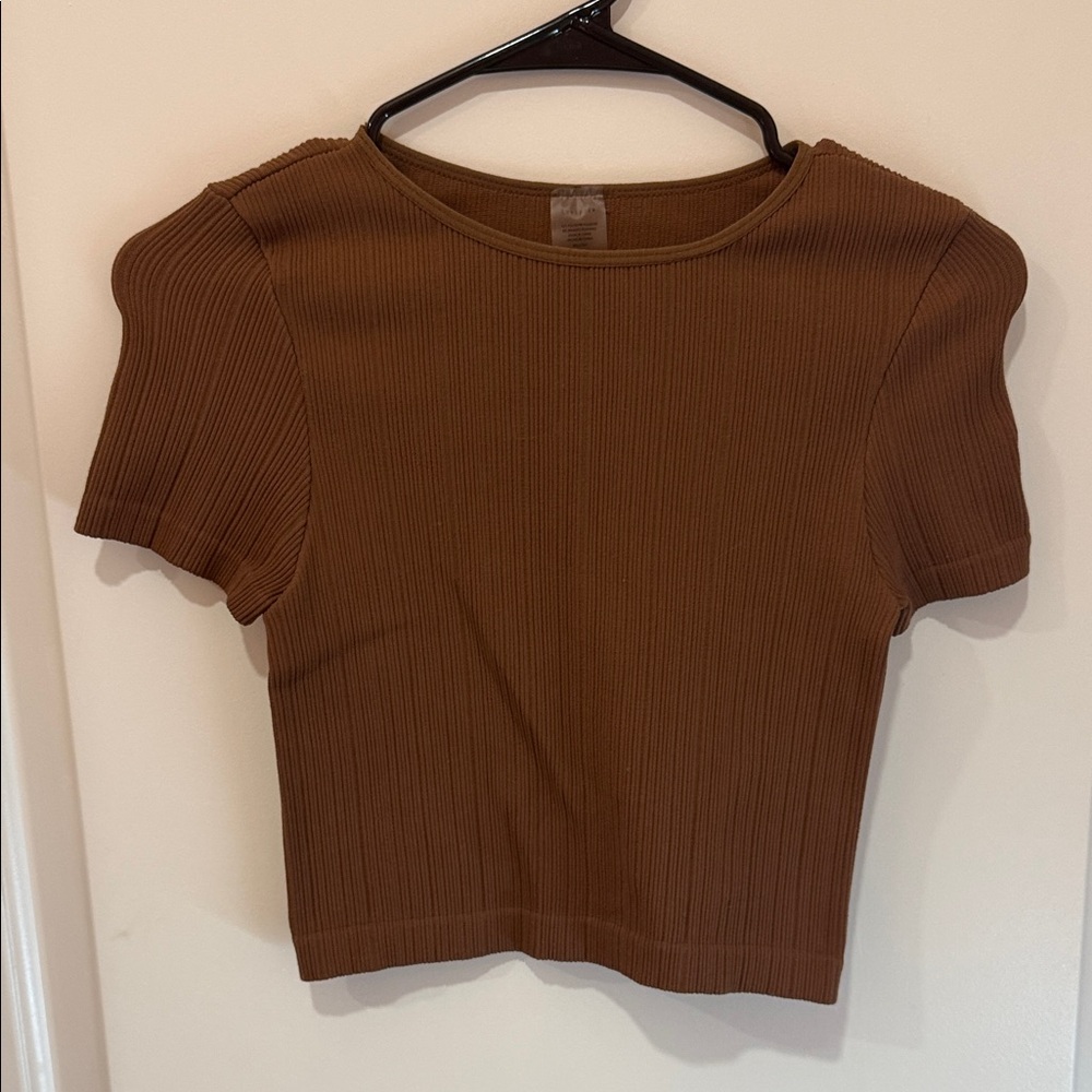 Love Brown Ribbed Short Sleeve Tee